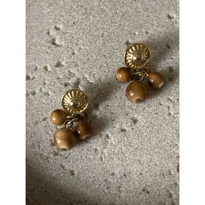 Gold‎ Tone Cluster Drop Earrings In Earthy Brown Dainty Everyday Wear Classic
